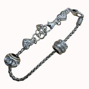 Brighton Silver Plated Charm Bracelet  "Godmother" Heart Clasp Design 6.5" Fit